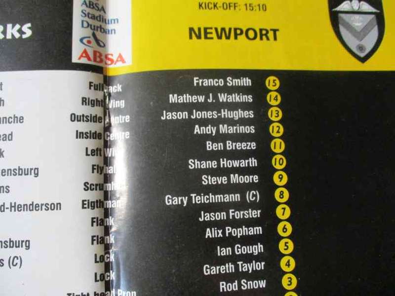 SHARKS vs NEWPORT 3 JUNE  2000 - RUGBY PROGRAMME - some autographs