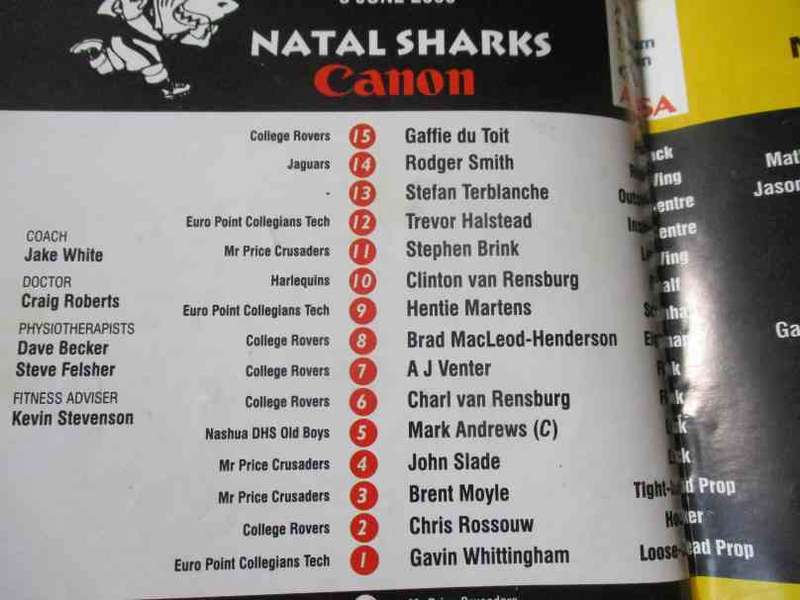 SHARKS vs NEWPORT 3 JUNE  2000 - RUGBY PROGRAMME - some autographs