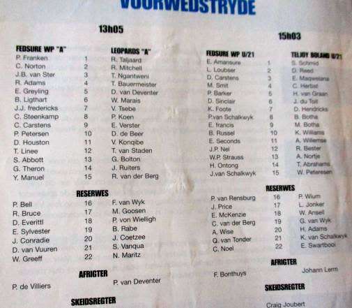 WP vs EAGLES  2 SEPTEMBER 2000 - RUGBY PROGRAMME