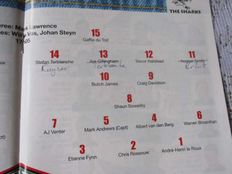 WP vs SHARKS   30 SEPTEMBER 2000 - RUGBY PROGRAMME