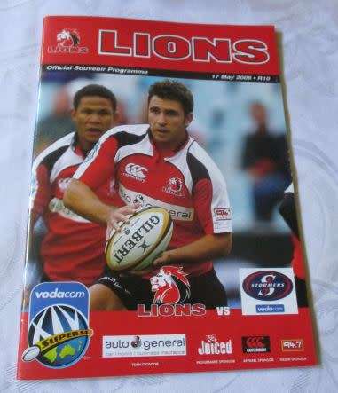 LIONS VS WP STORMERS 17 MAY 2008 - RUGBY PROGRAMME