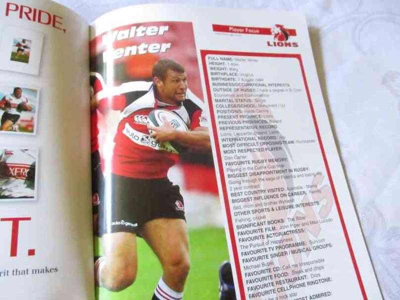 LIONS VS WP STORMERS 17 MAY 2008 - RUGBY PROGRAMME