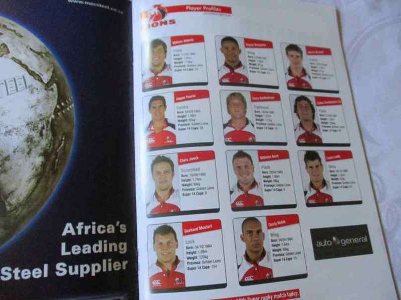 LIONS VS WP STORMERS 17 MAY 2008 - RUGBY PROGRAMME