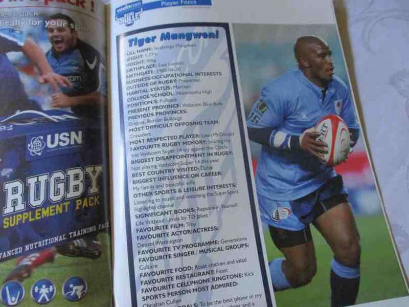 BLUE BULLS vs WP 29 AUGUST 2008  - RUGBY PROGRAMME