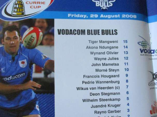 BLUE BULLS vs WP 29 AUGUST 2008  - RUGBY PROGRAMME