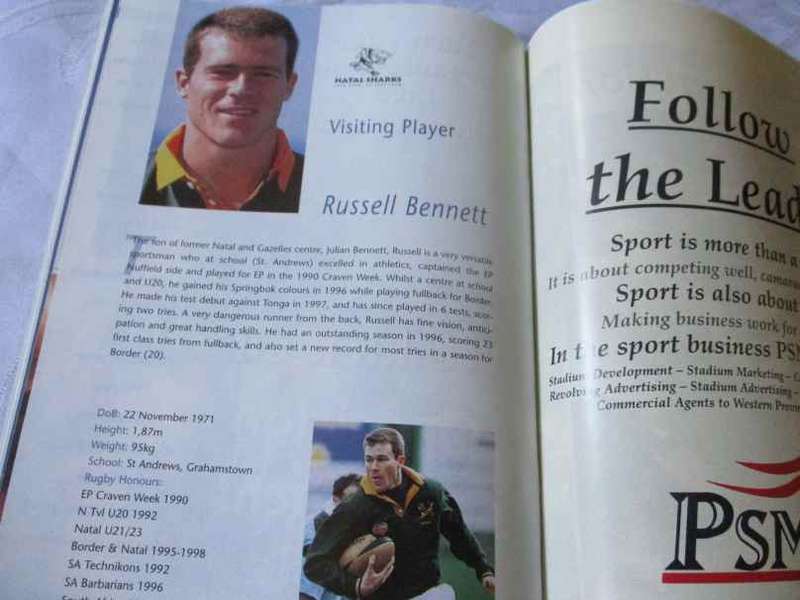 WP vs SHARKS 17 OCTOBER  1998   - RUGBY PROGRAMME