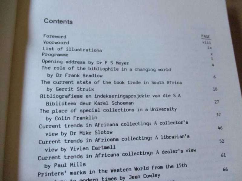 BIBLIOPHILIA AFRICANA V 19 - 22 NOVEMBER 1985