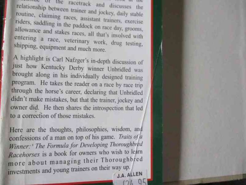 TRAITS OF A WINNER - THE FORMULA FOR DEVELOPING THOROUGHBRED RACEHORSES - CARL A NAFZGER