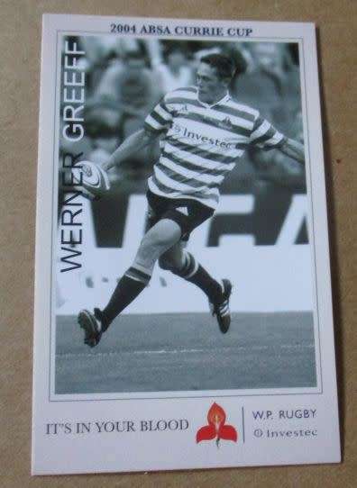 WERNER GREEFF - WP RUGBY - 2004 CURRIE CUP SUPER SPORT  COLLECTORS CARD