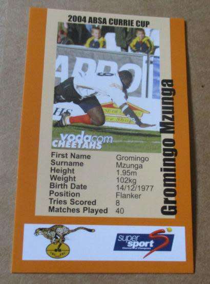 GROMINGO MZUNGA - CHEETAHS  RUGBY - 2004 CURRIE CUP SUPER SPORT  COLLECTORS CARD