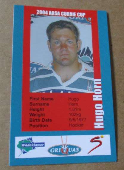 HUGO HORN - GRIQUAS RUGBY - 2004 SUPER SPORT - COLLECTORS CARD