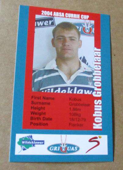 KOBUS GROBBELAAR - GRIQUAS RUGBY - 2004 SUPER SPORT - COLLECTORS CARD