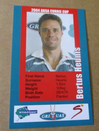 BERTUS HEUNIS - GRIQUAS RUGBY - 2004 SUPER SPORT - COLLECTORS CARD