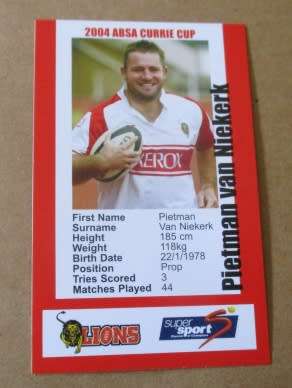 PIETMAN VAN NIEKERK  - LIONS RUGBY - 2004 SUPER SPORT - COLLECTORS CARD