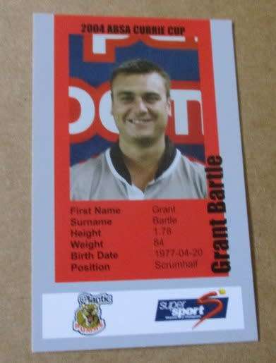 GRANT BARTLE - PUMAS RUGBY - 2004 CURRIE CUP - SUPER SPORT COLLECTORS CARD