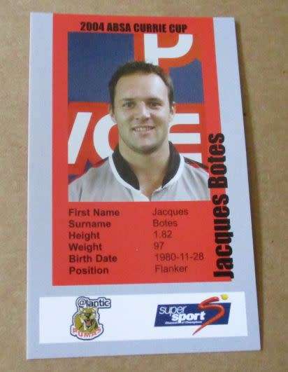 JACQUES BOTES  - PUMAS RUGBY - 2004 CURRIE CUP - SUPER SPORT COLLECTORS CARD