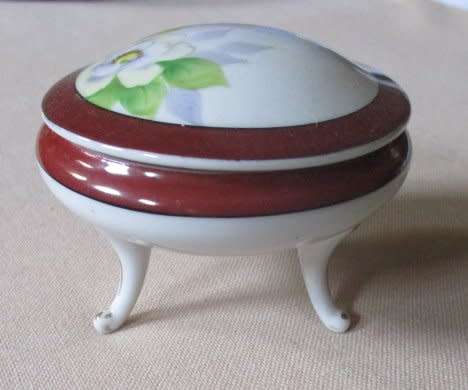 Vintage Porcelain Gold Floral  Footed Trinket Jewelry Box