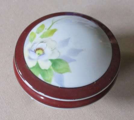 Vintage Porcelain Gold Floral  Footed Trinket Jewelry Box