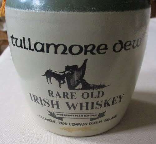VINTAGE TULLAMORE DEW - RARE IRISH WHISKEY - CERAMIC STONEWARE BOTTLE / HOLDER