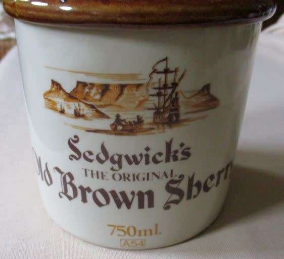 Vintage S.A. Sedgwick's The Original Old Brown Sherry - Ceramic Oudekaap Stoneware Bottle/Holder