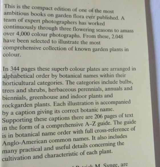 THE COLOUR DICTIONARY OF GARDEN PLANTS - WITH HOUSE AND GREENHOUSE PLANTS - ROYAL HORTICULTURE SOC.