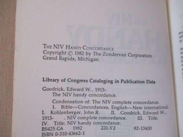 THE NIV HANDY CONCORDANCE - EDWARD W GOODRICK