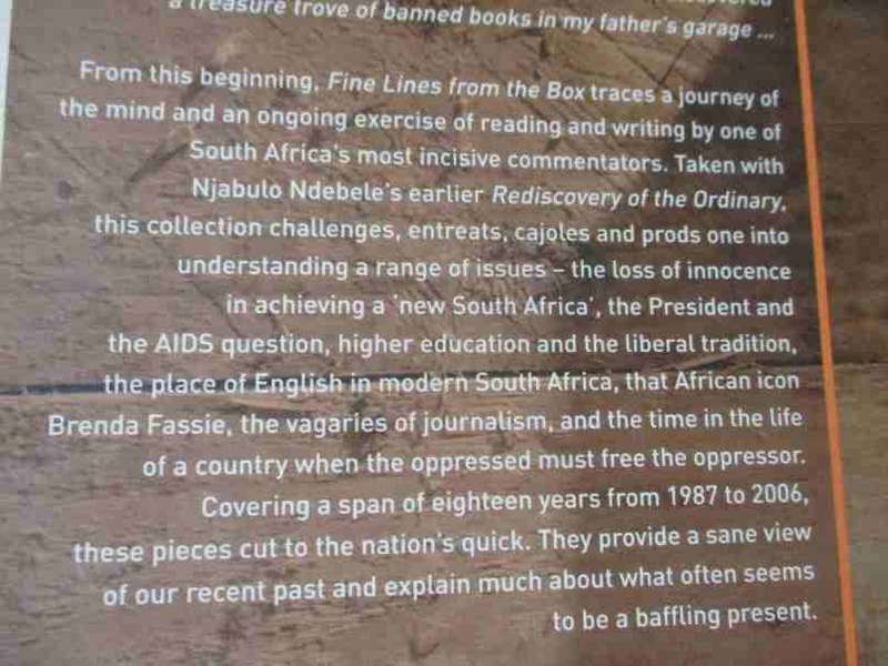 FINE LINES FROM THE BOX - FURTHER THOUGHTS ABOUT OUR COUNTRY - NJABULO S NDEBELE ( SIGNED )