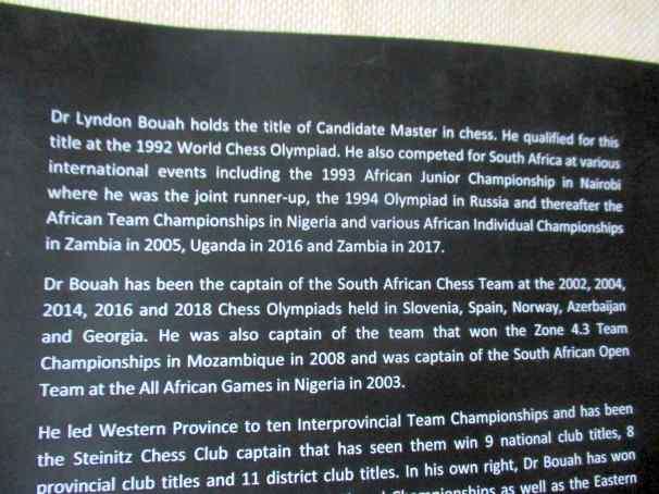 REFLECTIONS ON CHESS IN THE RAINBOW NATION 2020 VOLUME 1 -  Dr LYNDON BOUAH ( SIGNED )