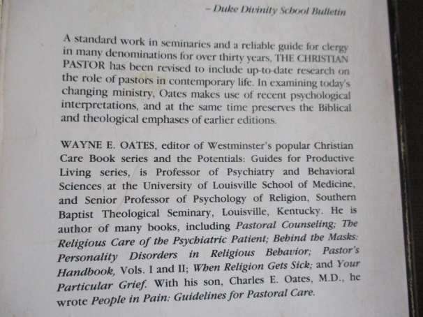 THE CHRISTIAN PASTOR - WAYNE E OATES ( THIRD EDITION REVISED )