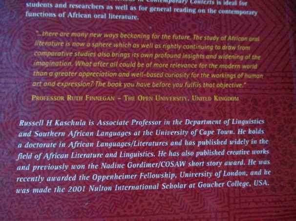 AFRICAN ORAL LITERATURE - FUNCTIONS IN CONTEMPORARY CONTEXTS - RUSSELL H KASCHULA