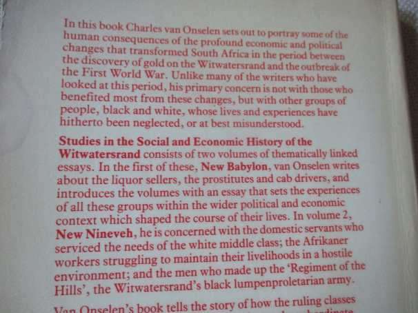STUDIES IN THE SOCIAL AND ECONOMIC HISTORY OF THE WITWATERSRAND 1886 - 1914 - 1 NEW BABYLON - C...