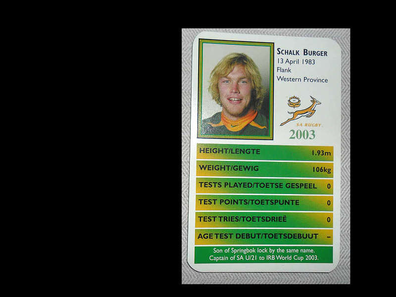 SCHALK BURGER - SPRINGBOK - RUGBY WORLD CUP 2003 CARD