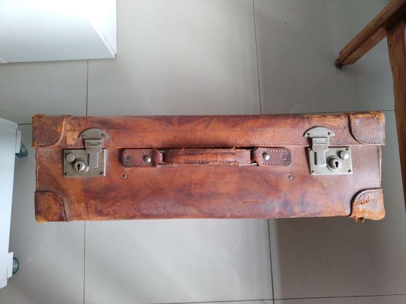 Antique British made leather suitcase