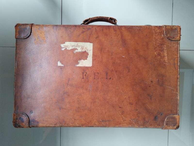 Antique British made leather suitcase