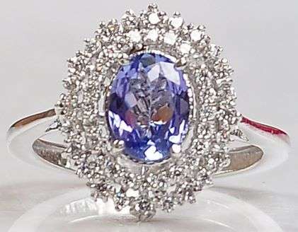 EGL CERT 2.30TCW TANZANITE & DIAMOND RING IN 14K SOLID WHITE GOLD SETTING