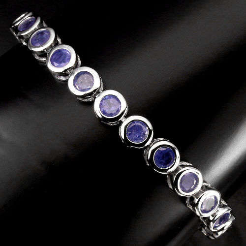 NATURAL 5MM BLUE VIOLET TANZANITE TENNIS BRACELET SET IN STERLING SILVER