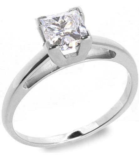 1.02 CT H/VS2 PRINCESS DIAMOND SOLITAIRE RING 14K WHITE GOLD