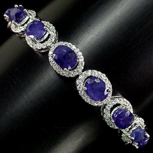 BEAUTIFUL INTENSE BLUE SAPPHIRE TENNIS BRACELET IN 925 SILVER