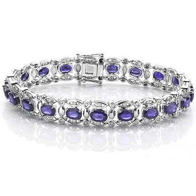 8.55 CT TW GENUINE DIAMOND & GENUINE TANZANITE TENNIS BRACELET WITH PLATINUM OVER .925 STERLING SILV