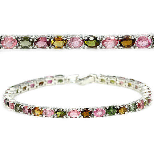 9.95 CT NATURAL MULTI COLOUR TOURMALINE TENNIS BRACELET IN .925  STERLING SILVER COATED WITH