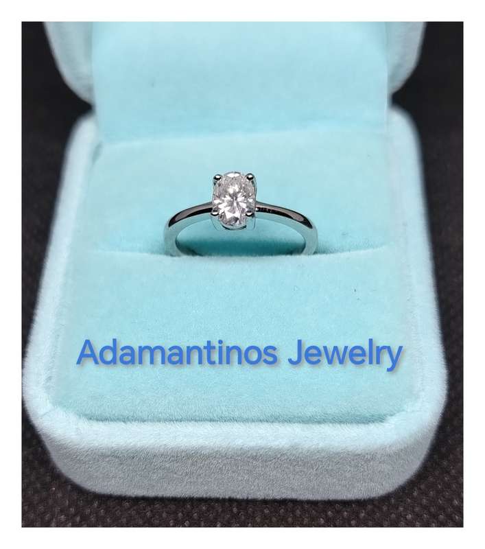 BRAND NEW CERTIFIED 1CT Oval Solitaire Moissanite set in 18KT WHITE GOLD RING SETTING