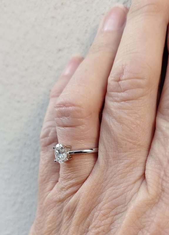BRAND NEW CERTIFIED 1CT Oval Solitaire Moissanite set in 18KT WHITE GOLD RING SETTING