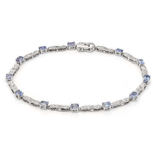 Bracelet with 1.42 ctw precious stones: Diamonds/Tanzinites in White Gold.