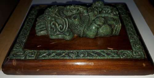 RARE Two Pieces of Zarebski 3D Mayan Aztec Art, in Malachite Resin and Walnut Wood