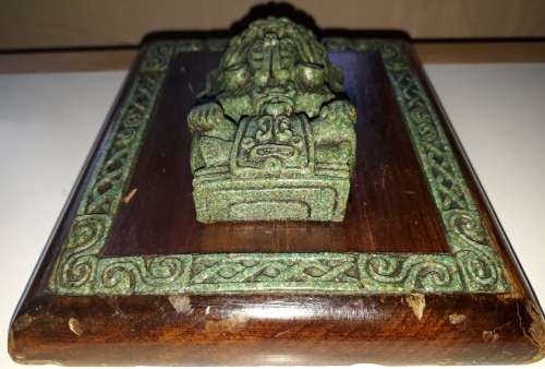 RARE Two Pieces of Zarebski 3D Mayan Aztec Art, in Malachite Resin and Walnut Wood