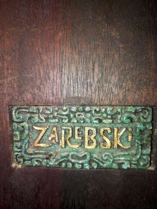 RARE Two Pieces of Zarebski 3D Mayan Aztec Art, in Malachite Resin and Walnut Wood