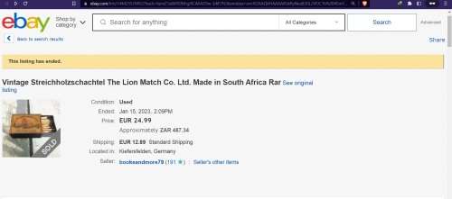 VERY RARE Lion Match Co. Ltd Vintage Matches Made in South Africa Vervaardig in Suid Afrika