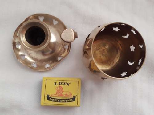 Vintage Hand crafted Set Candle Holders Heart Design Brass Religious Diya and Moon Stars for Home De