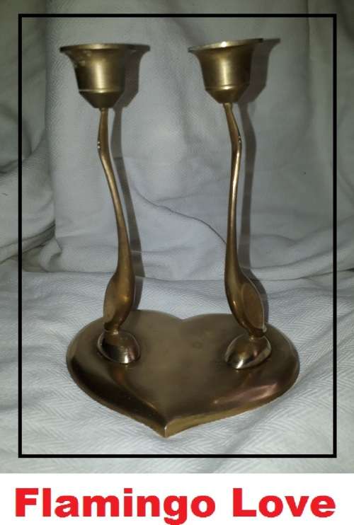 Vintage Brass Flamingo Love Heart Gift Wedding Candle Stand Candle Holder for Home Decor