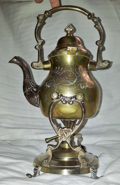 Rare Find Brass Tilting Teapot on Stand with Burner